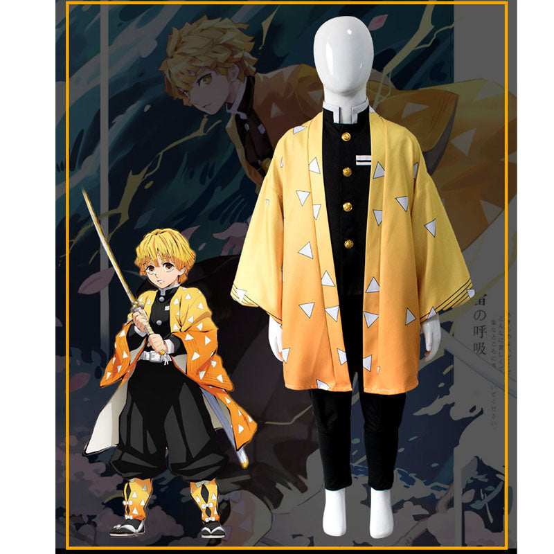 Anime  Zenitsu Agatsuma Kids Costume Girls Boys Halloween Costume Outfit Set