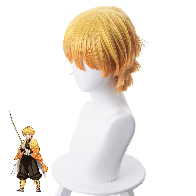 Kids Version Anime Zenitsu Agatsuma Girls Boys Costume With Wigs and Shoes Full Set Halloween Carnival Costume