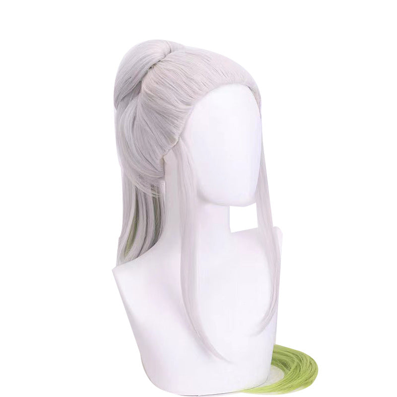 Anime Upper Rank 6 Daki Cosplay Wigs Green and White Long Wigs