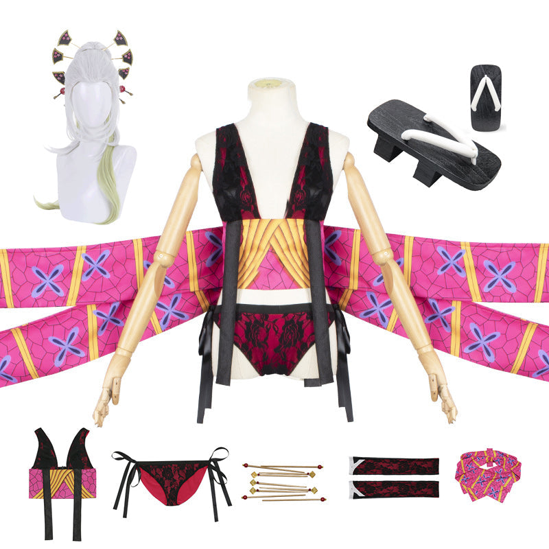 Anime Upper Rank Six Daki Whole Set Cosplay Costume With Wigs and Wooden Clogs Shoes Cosplay Outfit
