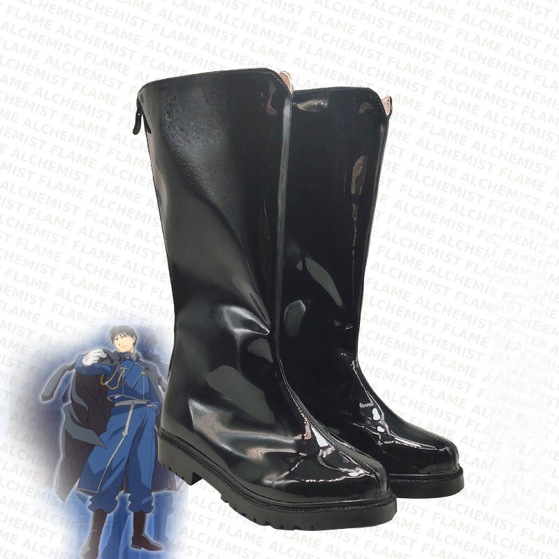 Fullmetal Alchemist  Roy Mustang Cosplay Costume Shoes Black PU Leather Boots