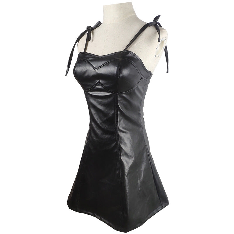 Anime Future Diary Cosplay Yuno Gasai Black PU Dress Costume