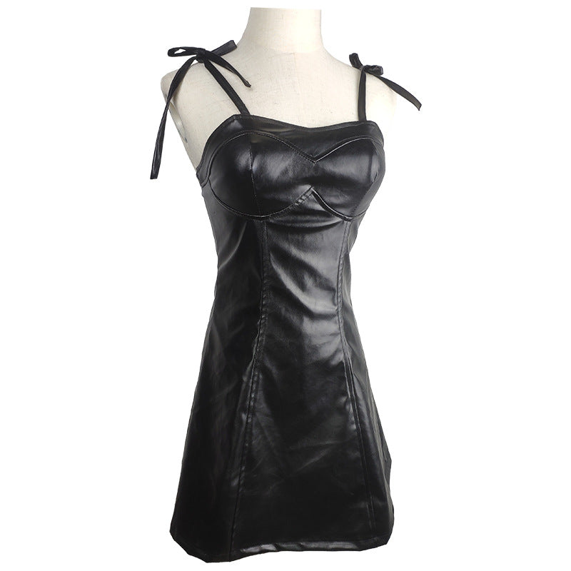 Anime Future Diary Cosplay Yuno Gasai Black PU Dress Costume