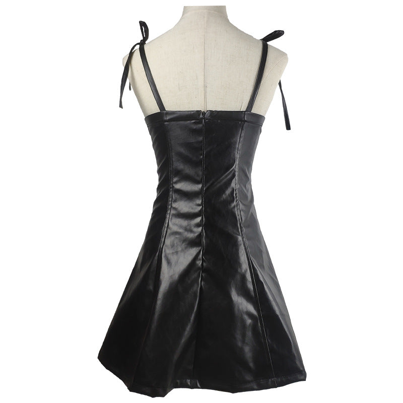 Anime Future Diary Cosplay Yuno Gasai Black PU Dress Costume