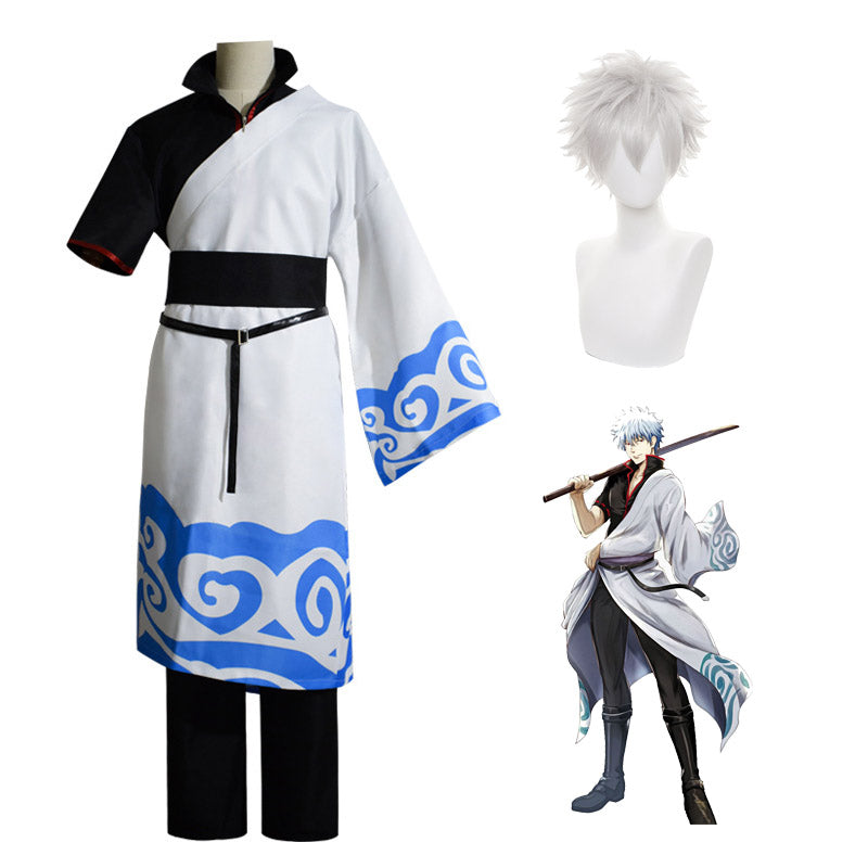 Anime Silver Soul/Gintama Gintoki Sakata Costume+Wigs Full Set Halloween Carnival Costume Outfit
