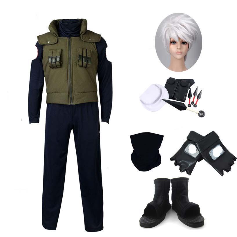 Hatake Kakashi Whole Set Costume+Wigs+Shoes+Gloves+Mask Accessories Halloween Costume Outfit Set