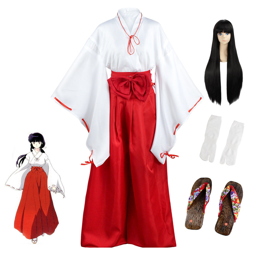 Anime Inuyash Kikyo Cosplay Costume Whole Set With Wigs and Shoes Halloween Carnival Costume Outfit