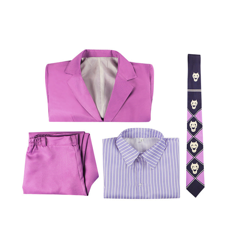 JOJO Yoshikage Kira Purple Suit Costume+ Wigs Halloween Carnival Costume Outfit