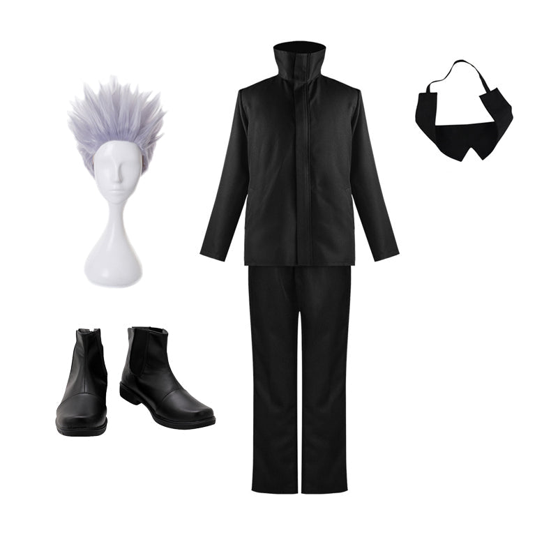 Satoru Gojo Uniform Costume+Wigs+Shoes Whole Set Halloween Carnival Outfit Set