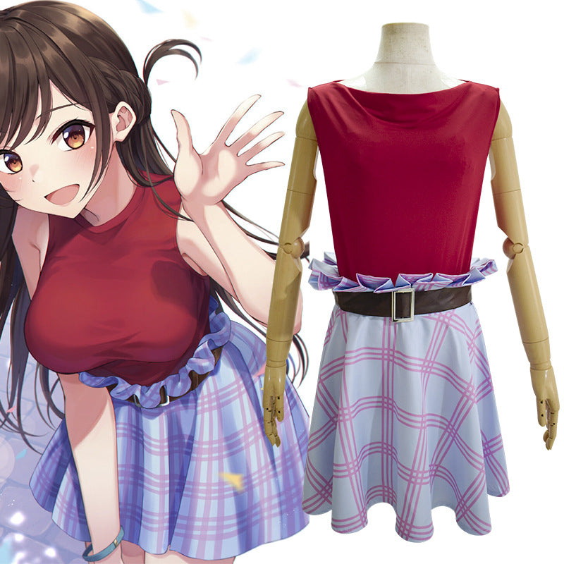 Anime Kanojo, Okarishimasu/ Rent-A-Girlfriend Cosplay Chizuru Mizuhara Cosplay Pink /Red Dress Halloween Costume
