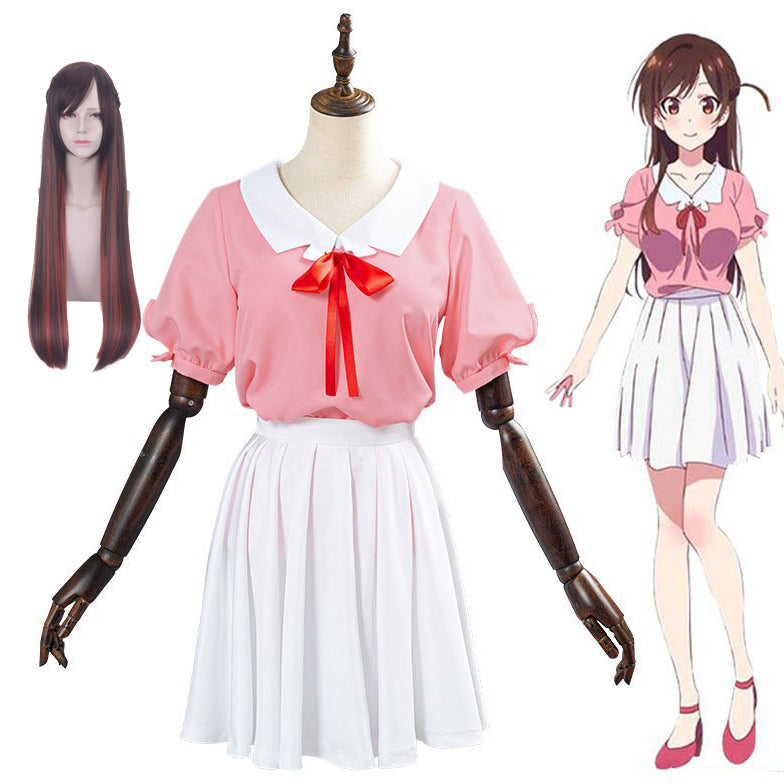 Anime Kanojo, Okarishimasu/ Rent-A-Girlfriend Chizuru Mizuhara Cosplay Costume With Wigs Full Set Costume
