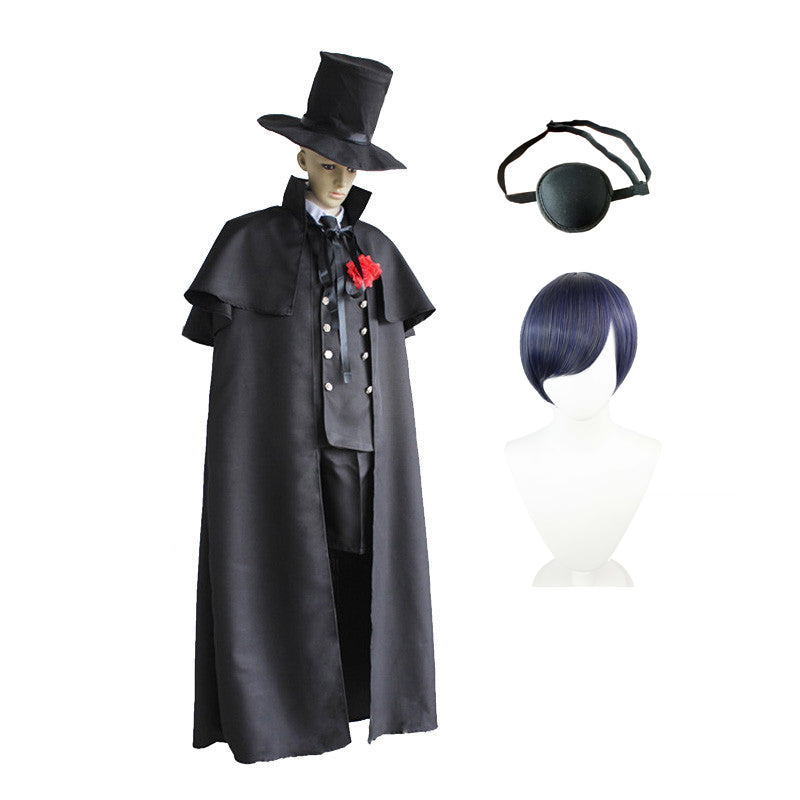 Anime Kuroshitsuji Black Butler Earl Ciel Phantomhive Funeral Suit Costume With Cloak and Hat