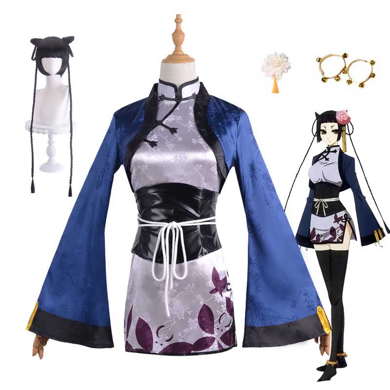 Anime Kuroshitsuji Black Butler Ran-Mao Costume Dress With Wigs Full Set Halloween Cosplay Costume