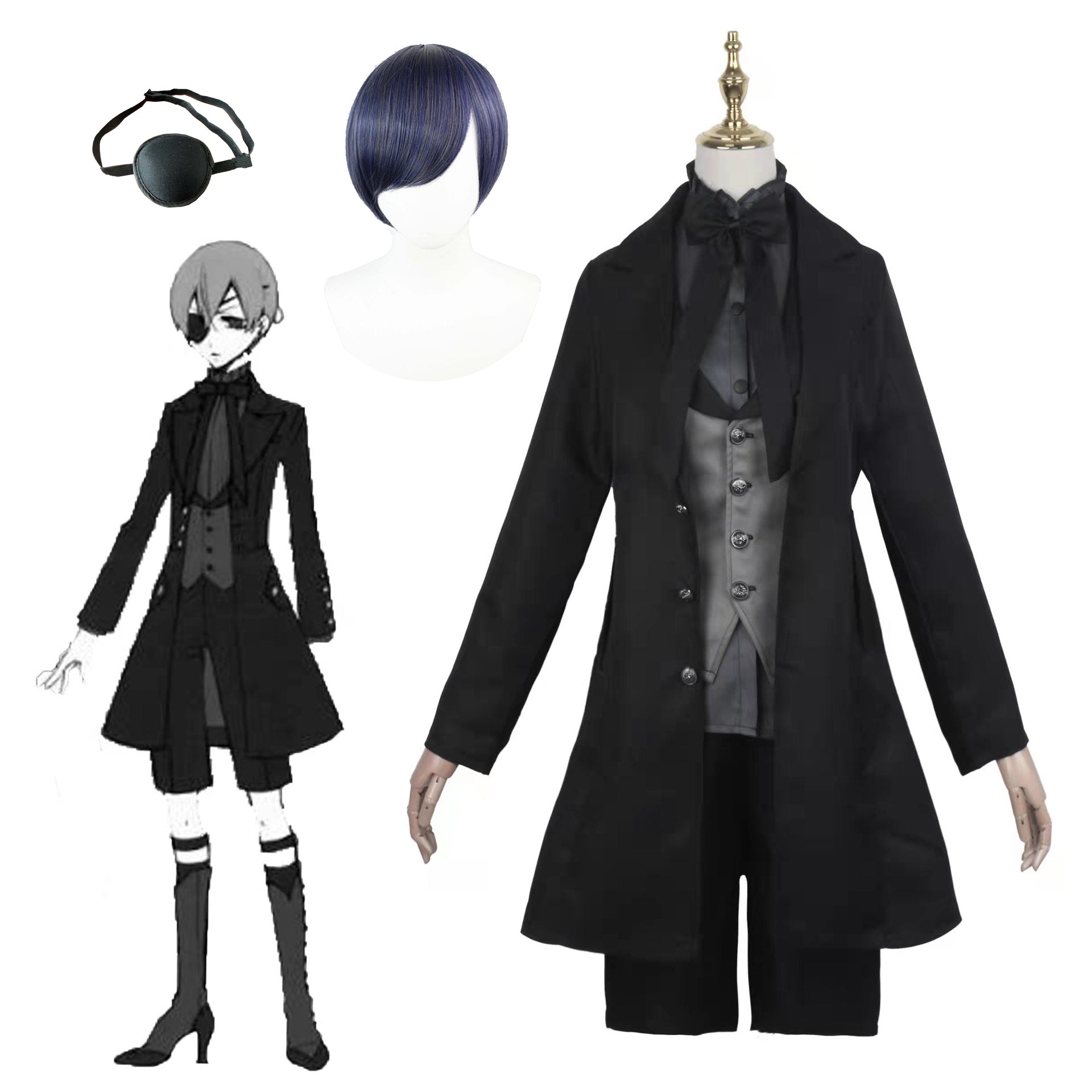 Anime Kuroshitsuji Black Butler Ciel Phantomhive Demon Form Costume With Wigs Full Set Halloween Costume Suit