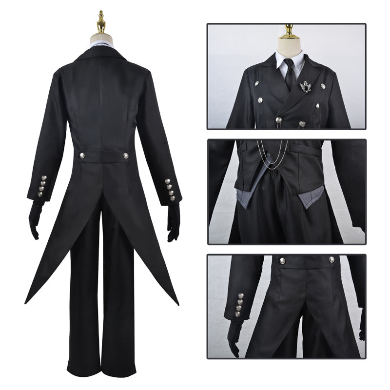 Anime Kuroshitsuji Black Butler Sebastian Michaelis Costume Butler Suit With Wigs Whole Set Halloween Cosplay Outfit