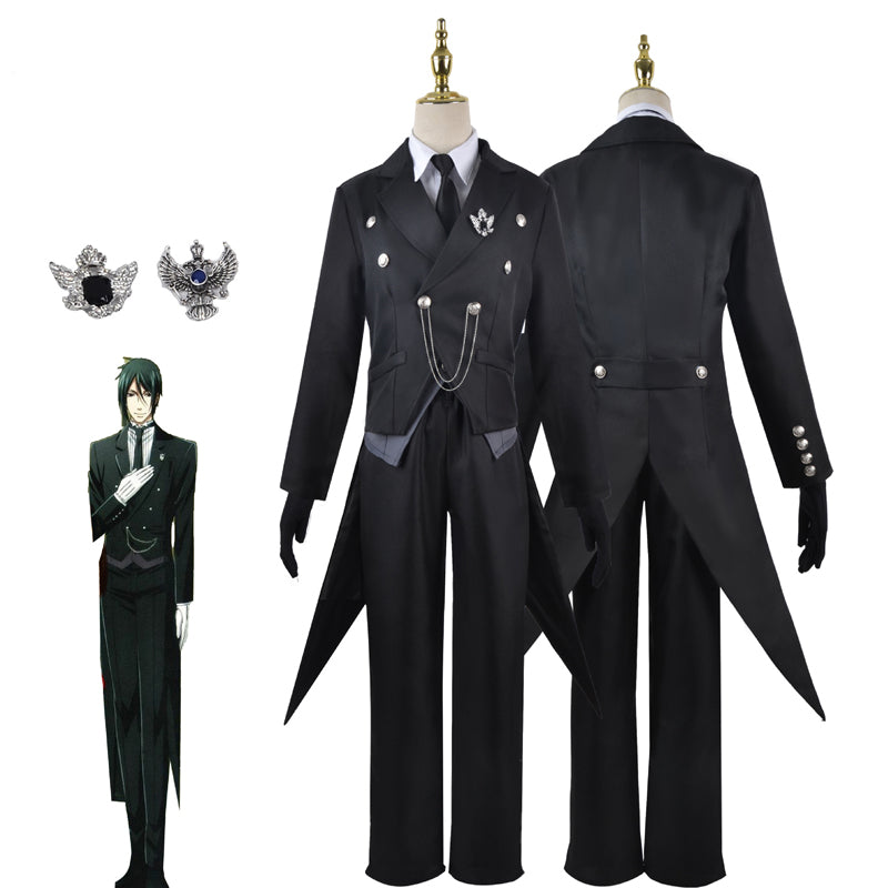 Anime Kuroshitsuji Black Butler Sebastian Michaelis Butler Costume Suit Full Set Halloween Carnival Cosplay Outfit