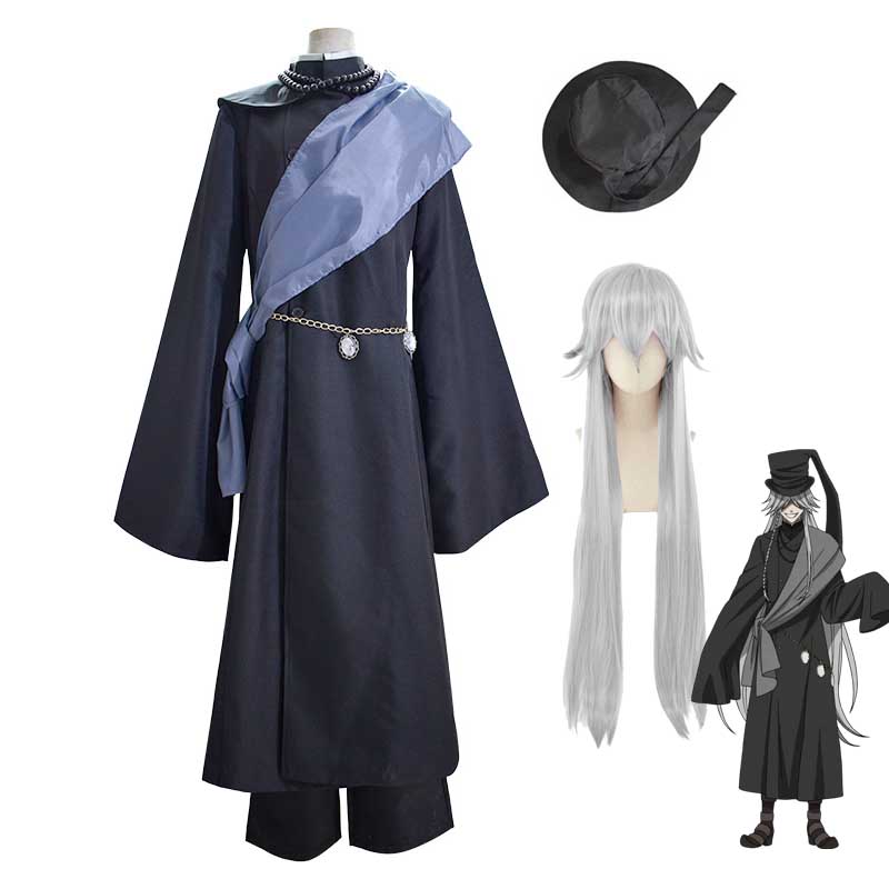 Anime Kuroshitsuji Black Butler Undertaker Costume With Wigs and Hat Whole Set Cosplay Costume Outfit