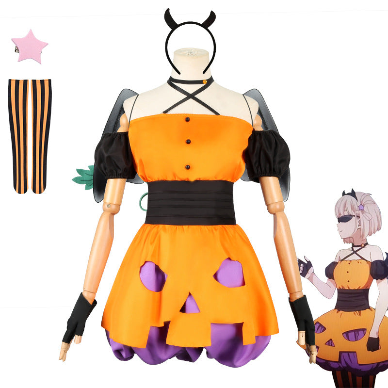 Anime Lycoris Recoil Chisato Nishikigi Little Devil Costume Pumpkin Skirt with Wings Halloween Cosplay Costume