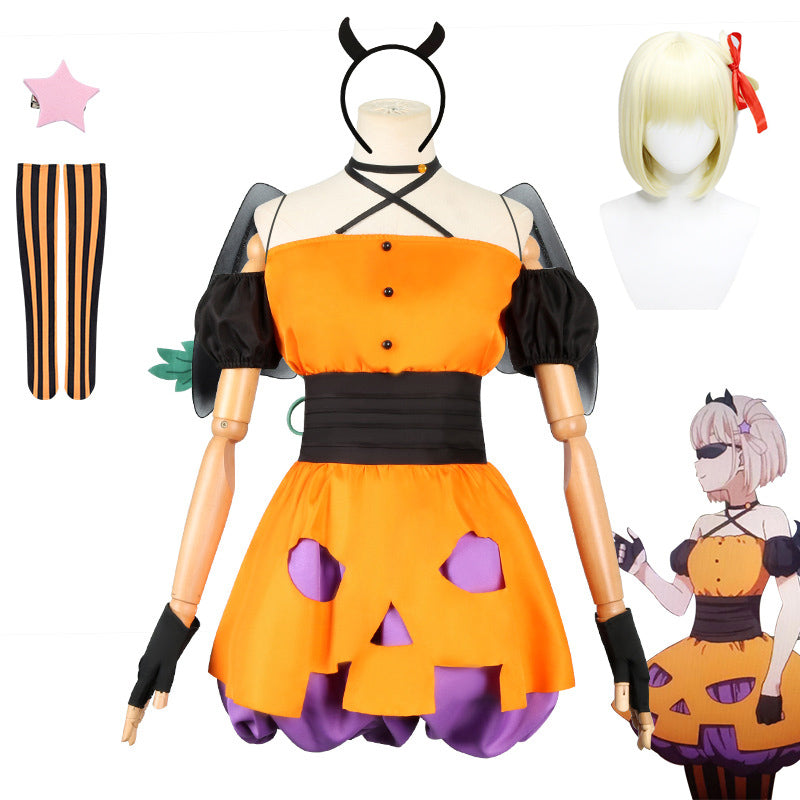 Anime Lycoris Recoil Chisato Nishikigi Little Devil Costume Pumpkin Skirt with Wings Halloween Cosplay Costume