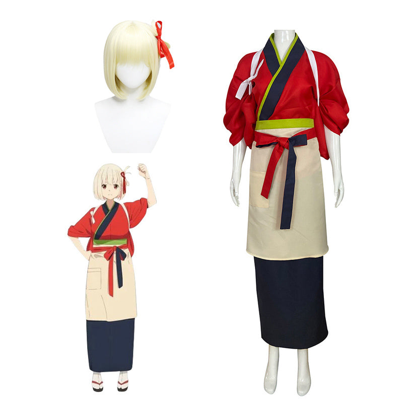 Anime Lycoris Recoil Kimono Dress Costume With Wigs Set Halloween Costume