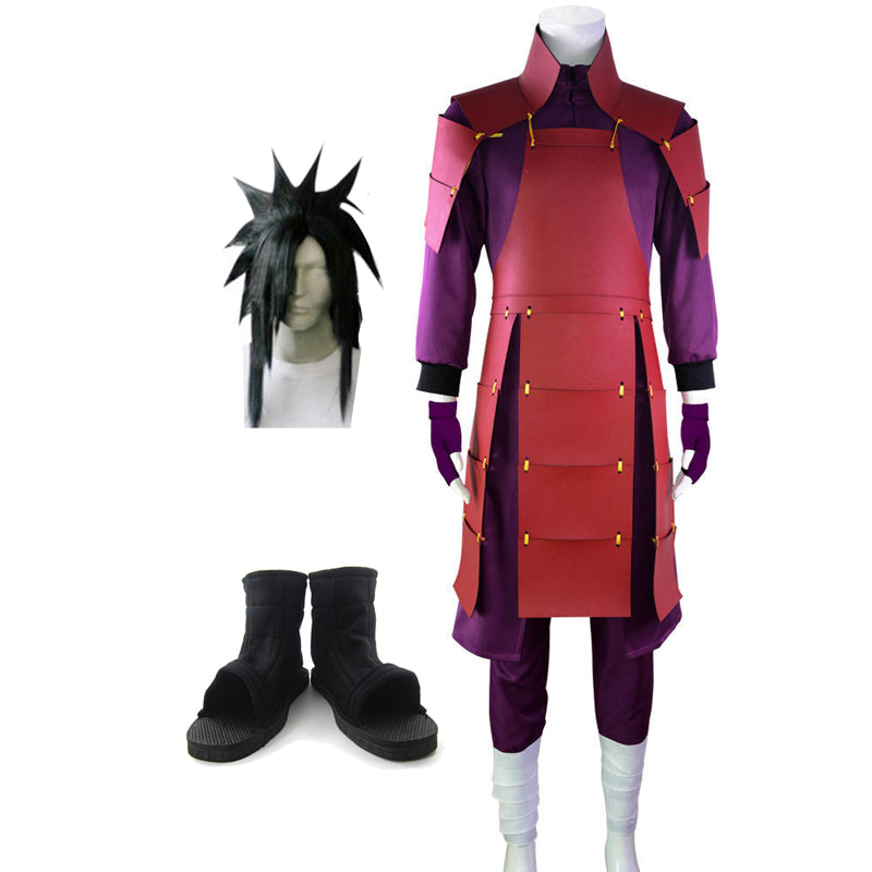 Anime Madara Uchiha Whole Set Cosplay Costume+Wigs+Shoes Halloween Cosplay Suit Set