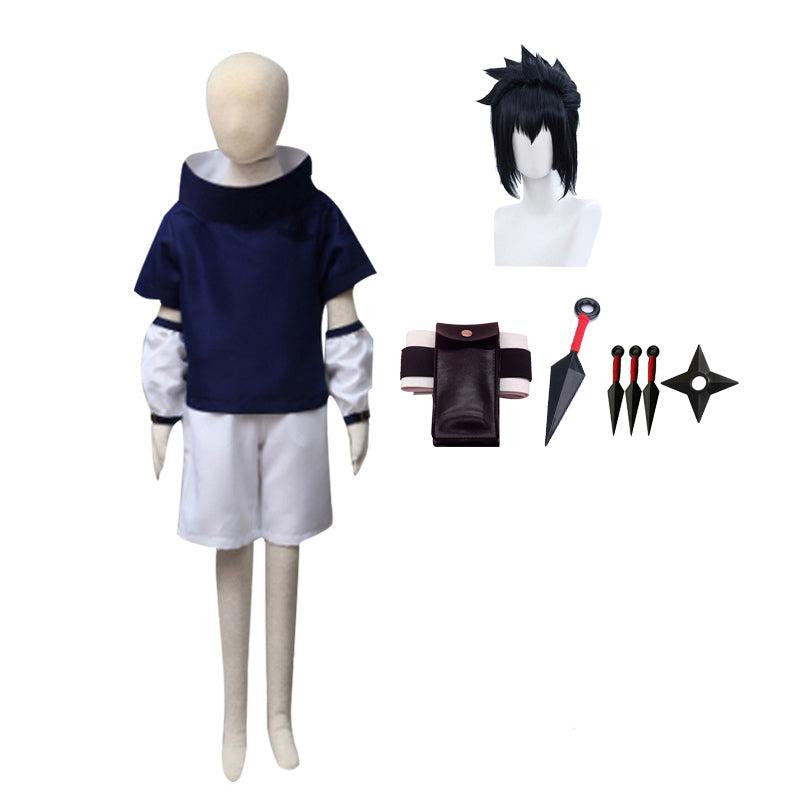 Anime Sasuke Uchiha Part 1 Childhood Costume Full Set With Wigs and Kunai Shuriken Costume Accessories Set
