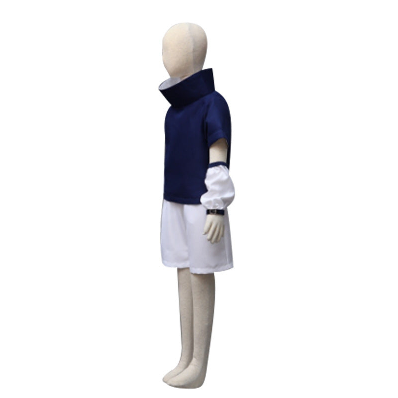 Sasuke Childhood Blue Costume+Wigs+Shoes+Accessories Whole Set Cosplay Costume Outfit For Kids and Adults