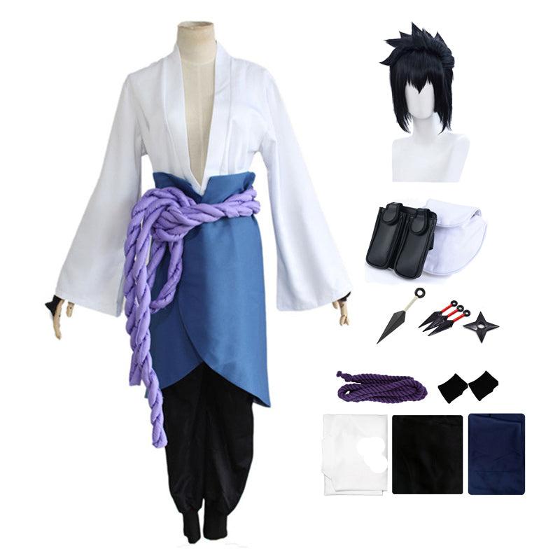 Anime Shippuden Sasuke Uchiha Costume Outfit With Wigs and Accessories Set