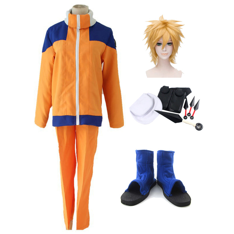Anime Ninja Uzumaki Childhood Cosplay Costume With Wigs+Shoes+Props Full Set Halloween Costume