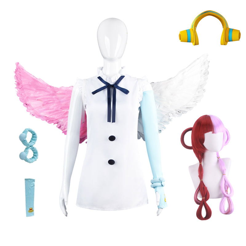 Anime One Piece Film Red Diva Uta Cosplay Costume Dress With Headphones and Wings Cosplay Costume Set