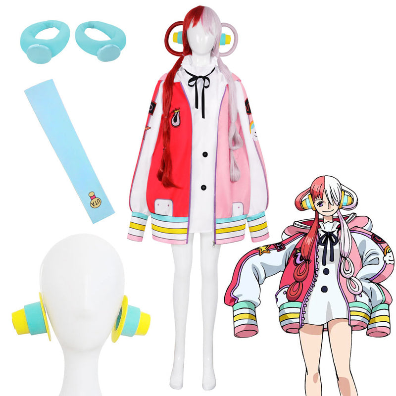 Anime One Piece Film Red Diva Uta Cosplay Costume Halloween Cosplay Outfit Set With Headphone and Jacket