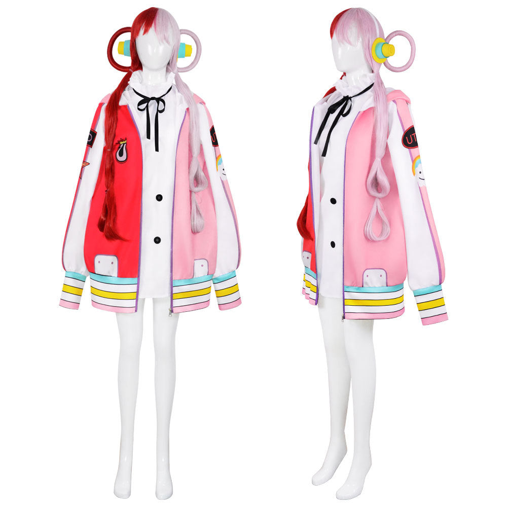 Anime One Piece Film Red Diva Uta Cosplay Costume Halloween Cosplay Outfit Set With Headphone and Jacket