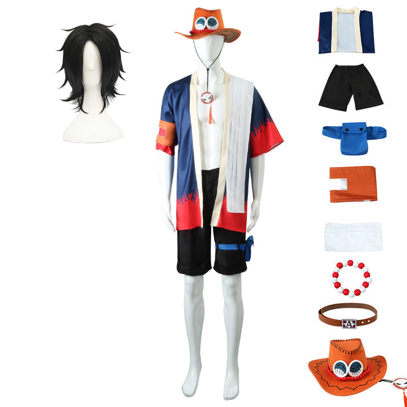 Anime One Piece Fire Fist Portgas D. Ace Cosplay Arabasta Arc Costume Outfit Full Set With Hat Halloween Cosplay Costume Set