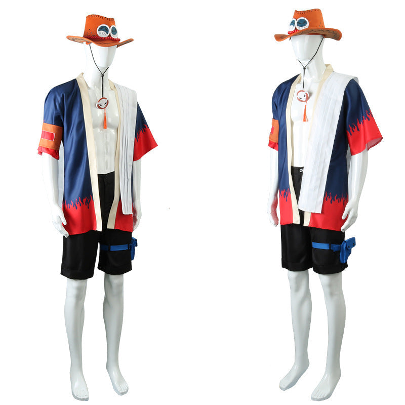 Anime One Piece Fire Fist Portgas D. Ace Cosplay Arabasta Arc Costume Outfit Full Set With Hat Halloween Cosplay Costume Set