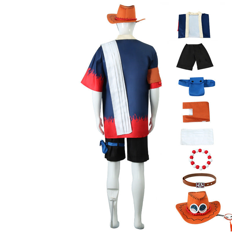 Anime One Piece Fire Fist Portgas D. Ace Cosplay Arabasta Arc Costume Outfit Full Set With Hat Halloween Cosplay Costume Set