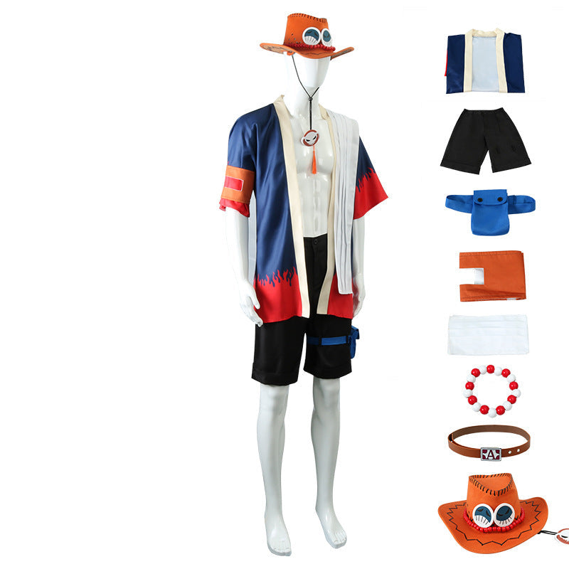 Anime One Piece Fire Fist Portgas D. Ace Cosplay Arabasta Arc Costume Outfit Full Set With Hat Halloween Cosplay Costume Set