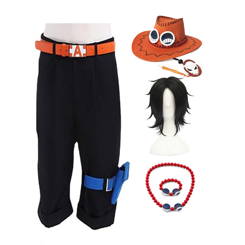Anime One Piece Fire Fist Portgas D. Ace Cosplay Costume Full Set With Hat Necklace Halloween Cosplay Outfit