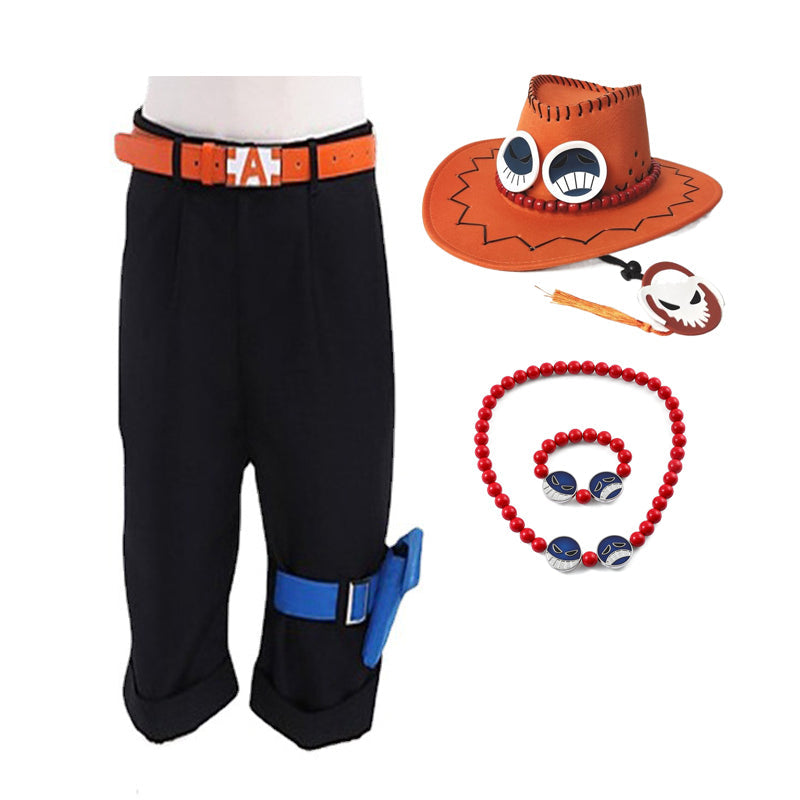 Anime One Piece Fire Fist Portgas D. Ace Full Set Cosplay Costume Outfit With Wigs and Boots Halloween Costume Set