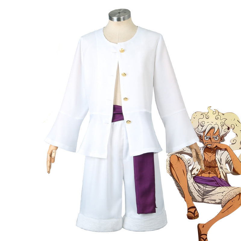 Anime One Piece Monkey D. Luffy Gear 5 Costume Full Set With Wigs and Straw Shoes Costume Outfit Set