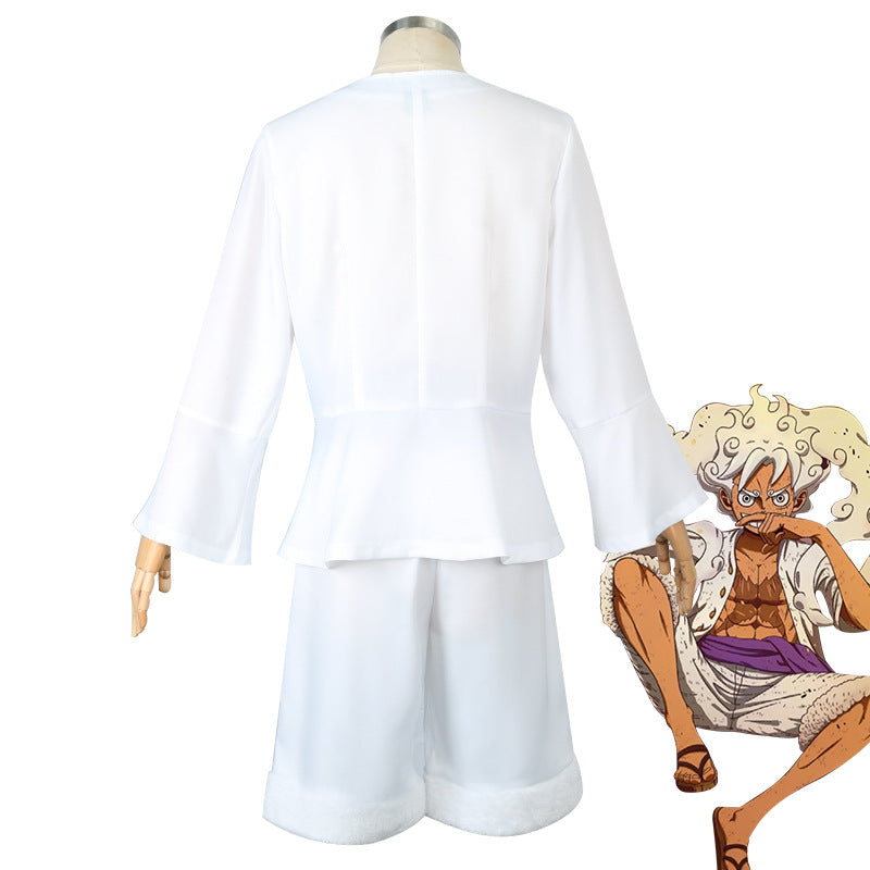 Anime One Piece Monkey D. Luffy Gear 5 Costume Full Set With Wigs and Straw Shoes Costume Outfit Set