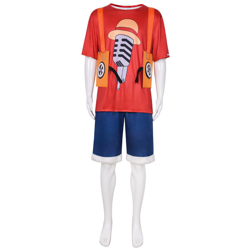 Anime One Piece Movie Red Straw Hat Monkey D. Luffy Costume Outfit With Hat Full Set For Kids and Adults