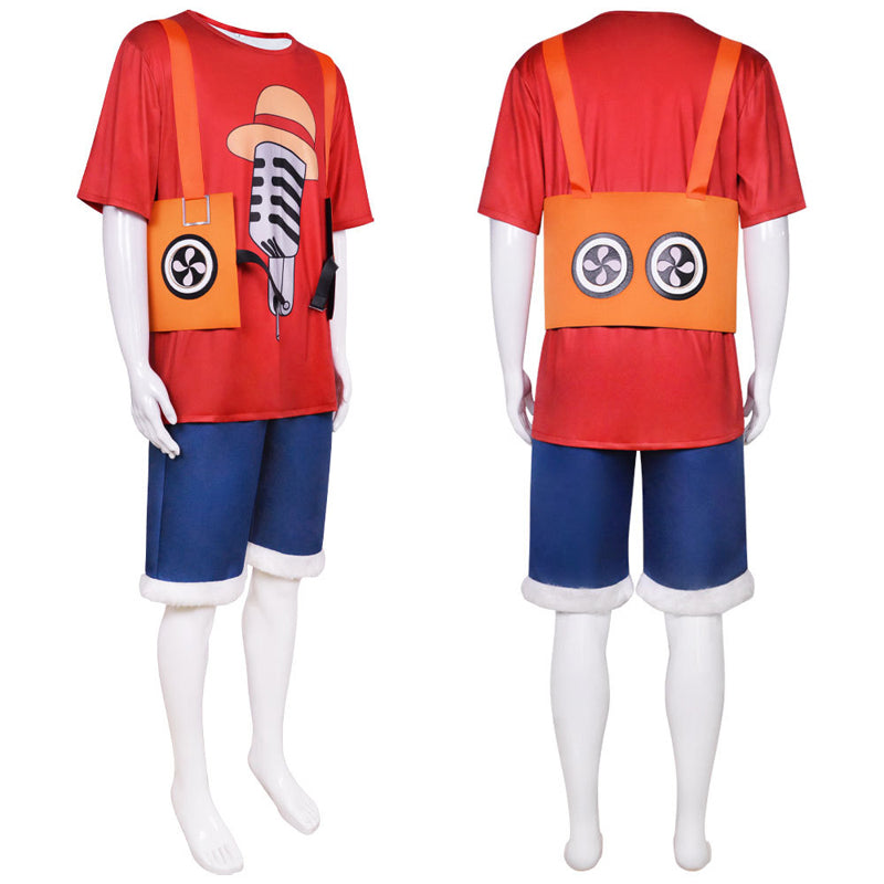 Anime One Piece Movie Red Straw Hat Monkey D. Luffy Costume Outfit With Hat Full Set For Kids and Adults