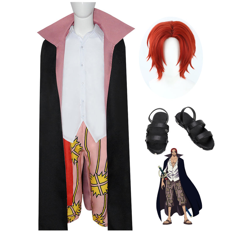 Anime One Piece Red Hair Shanks Cosplay Full Set With Wigs and Shoes Halloween Costume Set