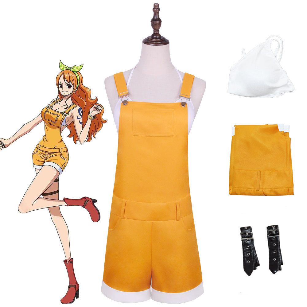 Anime One Piece: Stampede Nami Cosplay Costume Yellow Rompers Cosplay Outfit