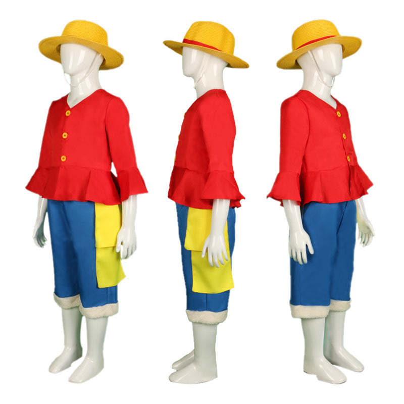Anime One Piece Straw Hat Monkey D. Luffy Kids Costume With Hat Boys Girls Cosplay Outfit