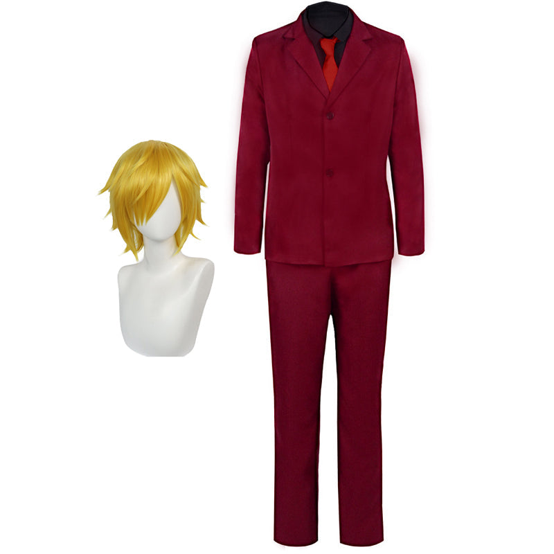 Anime One Piece Wano Country Arc Vinsmoke Sanji Red Suit Cosplay Outfit Halloween Costume Suit