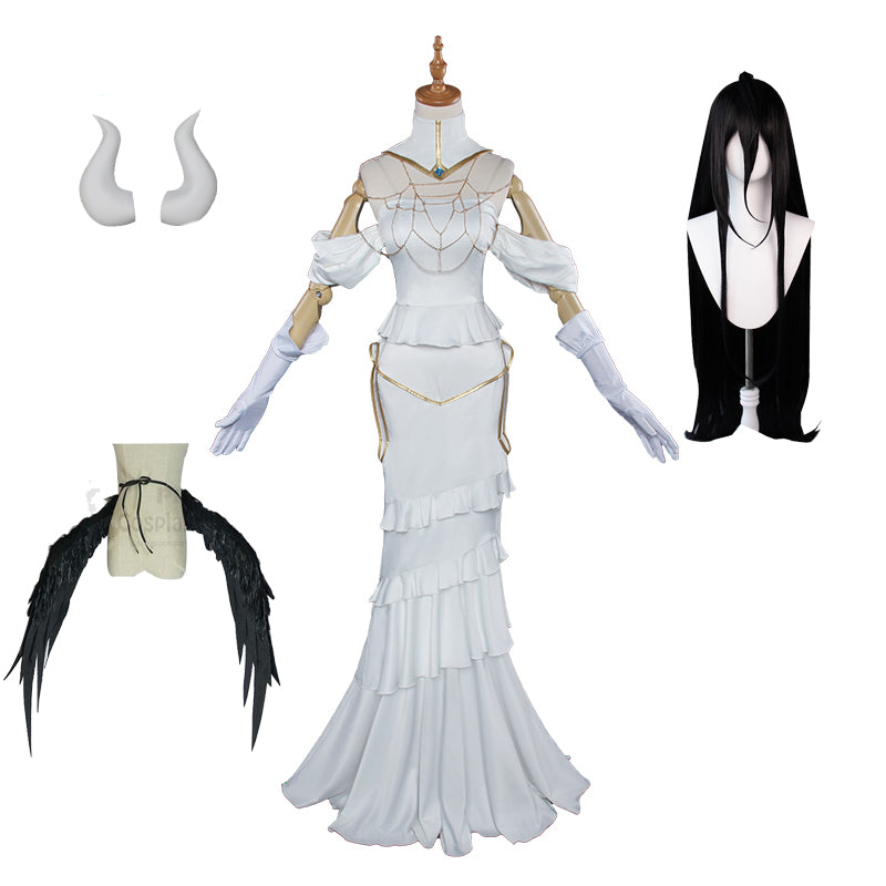 Anime Overlord Albedo Whole Set Costume Dress+Horns+Wigs+Wings Props Halloween Carnival Cosplay Outfit Set