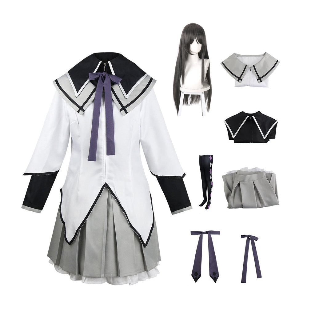 Anime Puella Magi Madoka Magica Homura Akemi Full Set Costume With Wigs Halloween Costume