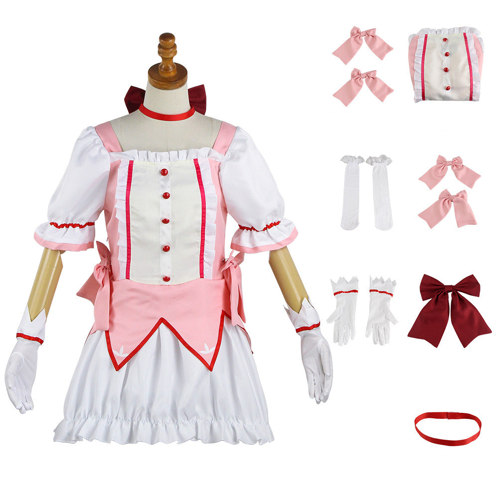Anime Puella Magi Madoka Magica Kaname Madoka Costume With Wigs Full Set Halloween Costume Outfit