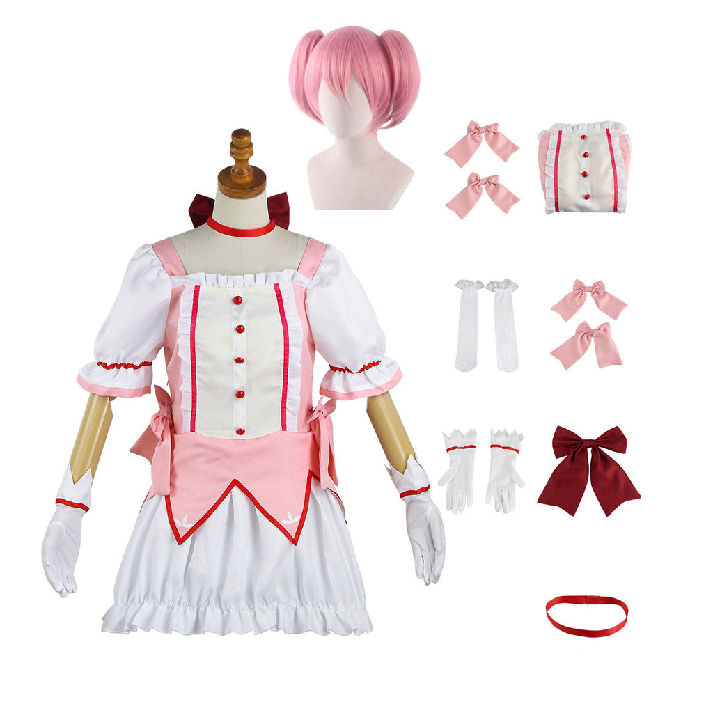 Anime Puella Magi Madoka Magica Kaname Madoka Costume With Wigs Full Set Halloween Costume Outfit